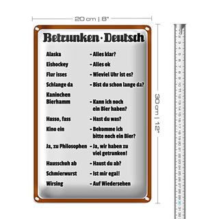 Blechschild Spruch 20x30cm Betrunken Deutsch