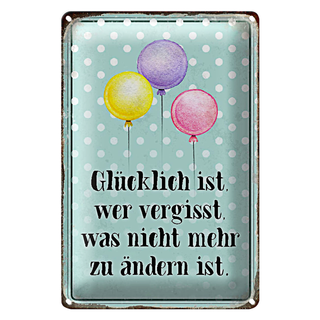 Blechschild Spruch 20x30cm glücklich ist wer vergisst was