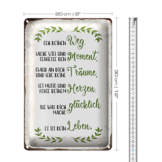 Blechschild Spruch 20x30cm geh deinen Weg lache viel