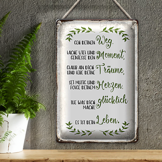 Blechschild Spruch 20x30cm geh deinen Weg lache viel