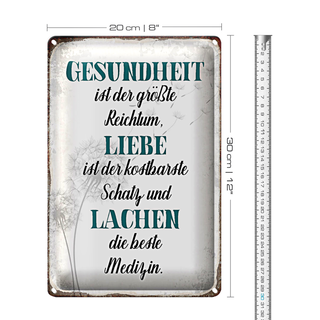 Blechschild Spruch 20x30cm Gesundheit Liebe Lachen Medizin