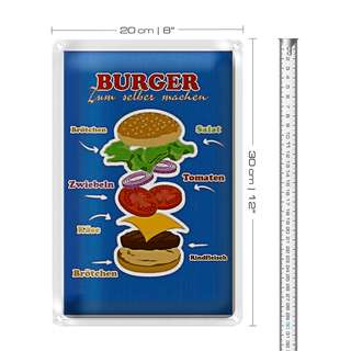 Blechschild Rezept 20x30cm Burger zum selber machen
