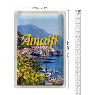 Blechschild Reise 20x30cm Amalfi Italy Urlaub Meerblick