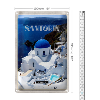 Blechschild Reise 20x30cm Santorini Greece Gebäude weiß blau