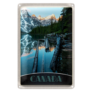 Blechschild Reise 20x30cm Kanada Winter Schnee Natur Wald Fluss