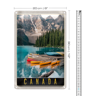 Blechschild Reise 20x30cm Kanada Europa Meer Gebirge Boot Urlaub
