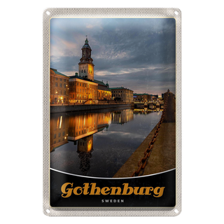 Blechschild Reise 20x30cm Götheburg Schweden Abend Architektur