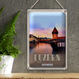 Blechschild Reise 20x30cm Luzern Schweiz Champal Bridge Natur