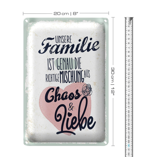 Blechschild Spruch Unsere Familie Chaos Liebe Herz 20x30cm