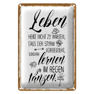 Blechschild Spruch Leben nicht warten Sturm vorbei 20x30cm
