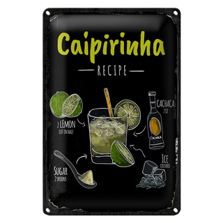Blechschild Rezept Caipirinha Cocktail Recipe 20x30cm