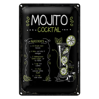 Blechschild Rezept Mojito Cocktail Recipe 20x30cm