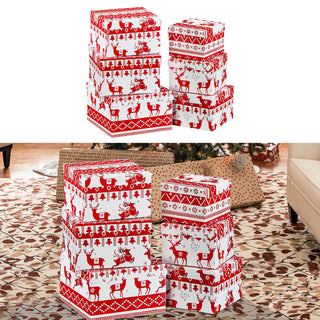 Boxenset 6tlg "Reindeer" weiß/rot Weihnachtsgeschenke Geschenkboxen Tannenbaum Rentier Schachteln Boxen Verpackung