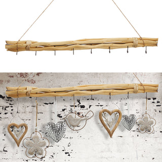 Dekostange Astbündel natur mit 8 Metalhaken 80cm Dekostange Holzstange mit Juteseil
