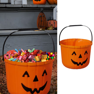 Halloween Sammeleimer Basic schwarz orange 18x15cm Kunststoff Eimer Henkeleimer Kürbis Süßigkeiteneimer
