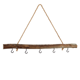 Dekostange "Deluxe" mit 5 Metallhaken 50cm Dekostange aus Altholz naturfarben mit Juteseil