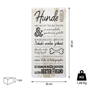 Plankenschild Wandschild Shabby Chic Hunderegeln Hund Haustierregeln Sprüche Regeln Holzoptik