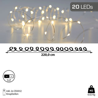 20 LED Lichterkette warmweiß Knopfzelle 220 cm Weihnachtsbeleuchtung Leuchtdraht