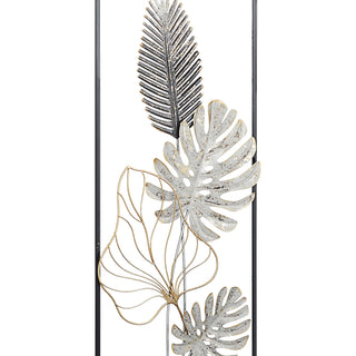 Wanddeko aus Metall im Rahmen Wandbild Wandskupltur Blätter grau/silber/gold B28,5xH74cm