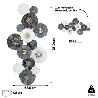 Wanddeko aus Metall Wandbild Wandskupltur Blüten Blumen blau/gold B68xH135cm