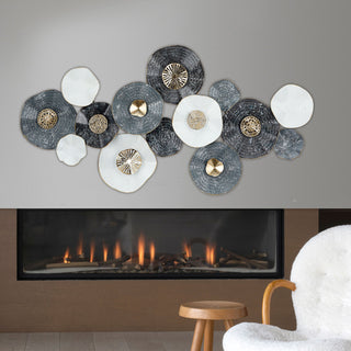 Wanddeko aus Metall Wandbild Wandskupltur Blüten Blumen blau/gold B68xH135cm