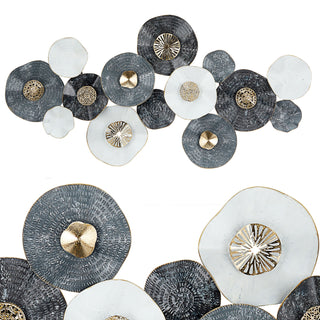 Wanddeko aus Metall Wandbild Wandskupltur Blüten Blumen blau/gold B68xH135cm