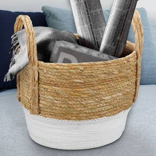 Aufbewahrungskorb 2er Set Seegraskorb Korbset mit Henkeln weiß natur 2 Größen S:22x22x19cm L:28x28x21cm Körbe
