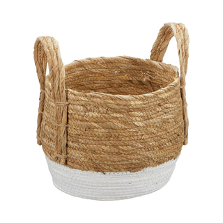 Aufbewahrungskorb 2er Set Seegraskorb Korbset mit Henkeln weiß natur 2 Größen S:22x22x19cm L:28x28x21cm Körbe