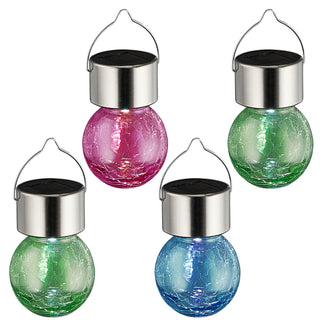 4x Solarleuchten Crackle Color bunt zum Hängen mit Lichtsensor