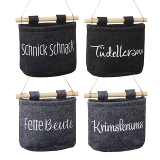 4x Aufbewahrungstasche aus Filz zum Hängen mit Schriftzug Hängekorb