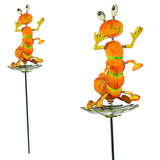 12er Set Blumenstecker Tiere auf Blatt H60cm Eisen Polystyrol bunt Biene Frosch Raupe Marienkäfer beweglich Gartendekoration