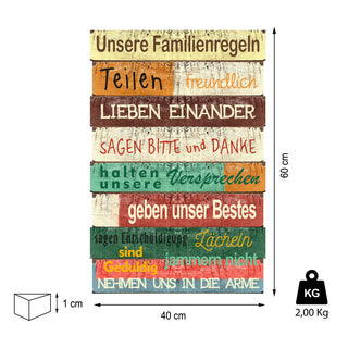 Plankenschild Wandbild Shabby Chic Familienregeln Familienschild Sprüche Familie Regeln