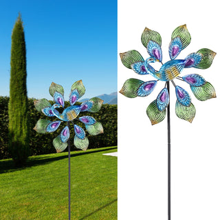 Windrad "Peacock" mehrfarbig metallisch Farbeffekt Windspiele Gartendeko Doppel - Windräder