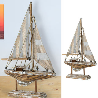 Gesperrt, nicht verwenden: Segelboot auf Sockel grau natur H22cm Kiefernholz Seil maritim Boot Schiff Dekoschiff Holzboot Antikfinish