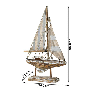 Gesperrt, nicht verwenden: Segelboot auf Sockel grau natur H22cm Kiefernholz Seil maritim Boot Schiff Dekoschiff Holzboot Antikfinish