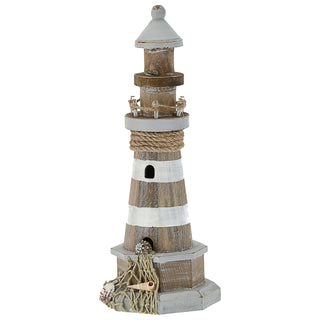 LED Leuchtturm maritim Kiefernholz Jute H29cm Naturtöne Antikfinisch Gartendeko Leuchtfeuer batteriebetrieben
