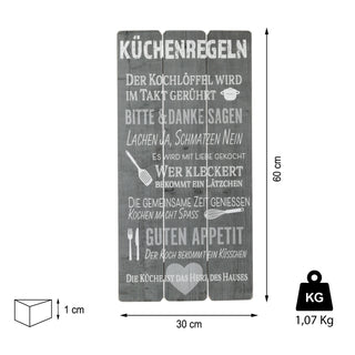 Plankenschild Küchenregeln Wandbild grau Shabby Chic Sprüche Verhaltensregeln Küche Regeln