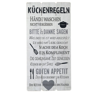 Plankenschild Küchenregeln Wandbild weiß Shabby Chic Sprüche Verhaltensregeln Küche Regeln