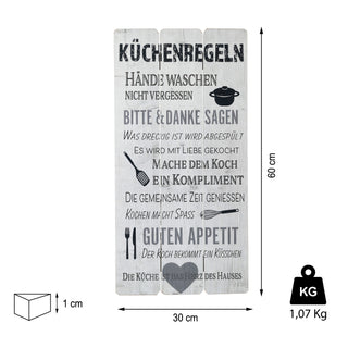 Plankenschild Küchenregeln Wandbild weiß Shabby Chic Sprüche Verhaltensregeln Küche Regeln