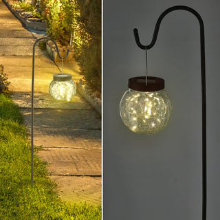 Solar LED Leuchte H70cm Gartenstecker Kugel Crackle-Design Solarpanel 20 LEDs warmweiß Wegelicht Gartenleuchte