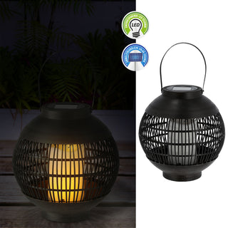 LED Solar Laterne Henkel 11x13cm Kunststoff schwarz Gartenleuchte Flammenflackern warmweiß 12 SMD Leds IP44