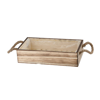Pflanzkasten mit Henkel 4er Set geflammt Platanenholz Jute Folieninlay
