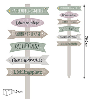 Gartenschild Wegweiser Schild Holzschild 76cm Gartendeko naturfarben grün verschiedene Schriften