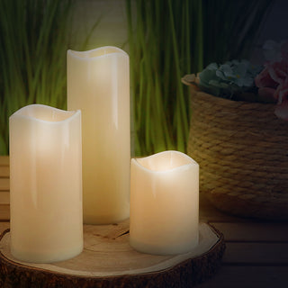 LED Kerzenset 3er Set Outdoor Timerfunktion batteriebetrieben 3 Größen elfenbein LED-Kerze warmweiß Flackerfunktion