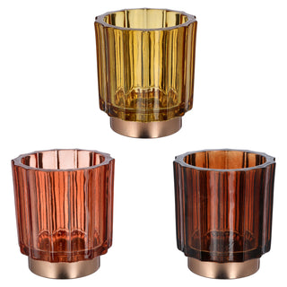 Windlicht Teelichtglas 6er Set Ø9,2x10cm 3 Farben Sockel Glas Teelichthalter Kerzenhalter Kerzenständer