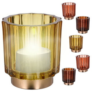 Windlicht Teelichtglas 6er Set Ø9,2x10cm 3 Farben Sockel Glas Teelichthalter Kerzenhalter Kerzenständer