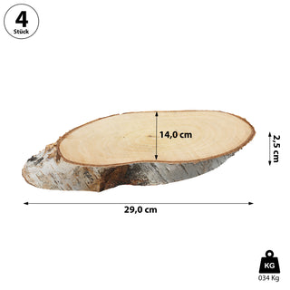 Holzscheibe Birke 4er Set 29x14x2,5cm Naturprodukt Scheibe Holz Holzplatte Dekoelement