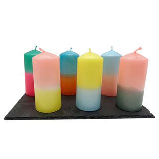 Stumpenkerze Colorful 6er Set Kerze farbig bunt Ø6x12cm Paraffin Dekokerze Farbverlauf Blockkerze