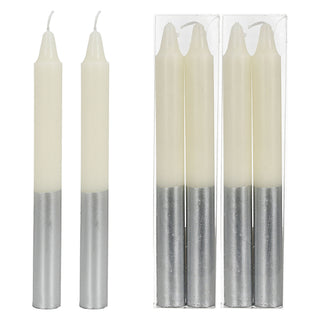 Stabkerze 12er Set 6x weiß mit silber 6x Anthrazit mit silber 2x19cm Paraffin Dekokerze Farbverlauf Kerze