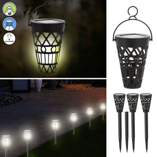Solar Gartenstecker 3in1 4er Set H37cm schwarz Kunststoff Gartenstecker Wegeleuchte Beleuchtung Gartenbeleuchtung